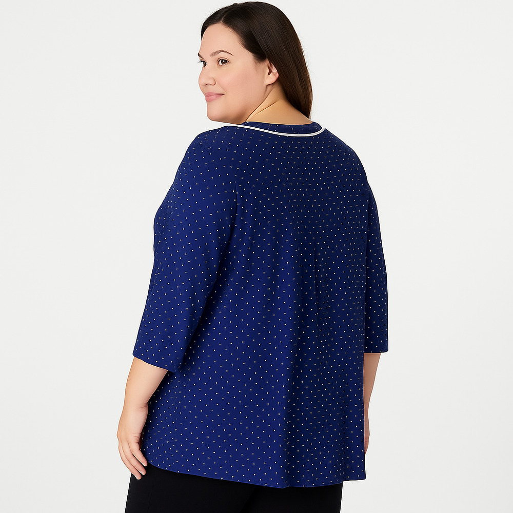 Karen Neuburger Blouse Womens 2X Blue Polka Dot RA0109W RE6 Classic Retro‎
